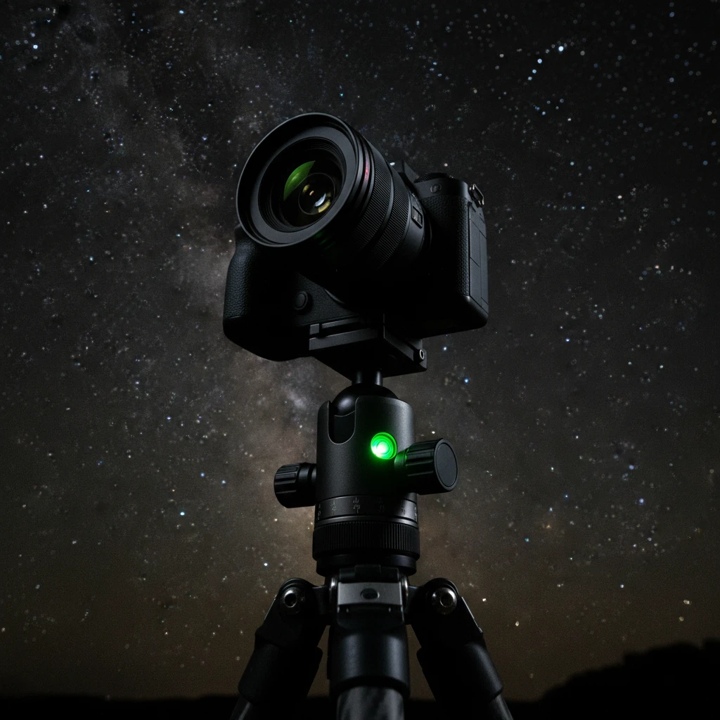 Tripod ball head with bubble level for night photography