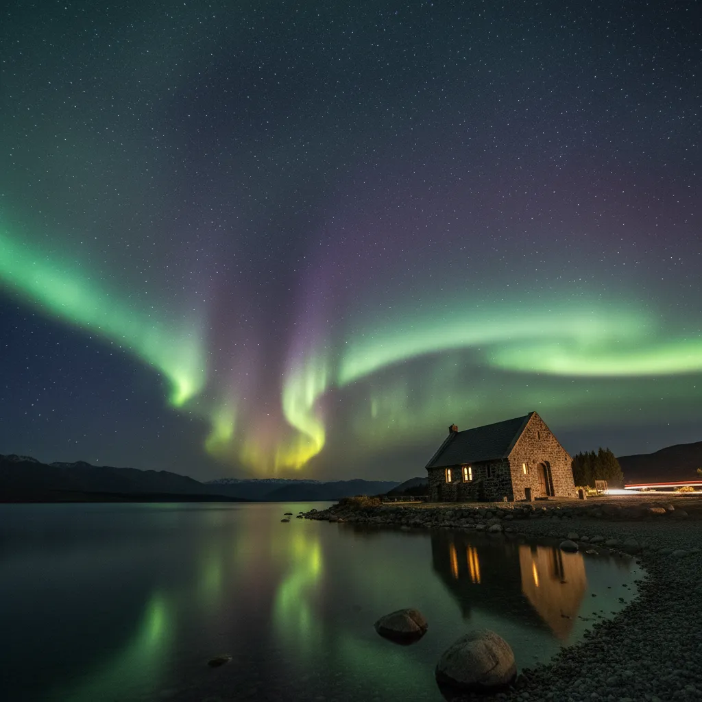 Church of the Good Shepherd under the Southern Lights