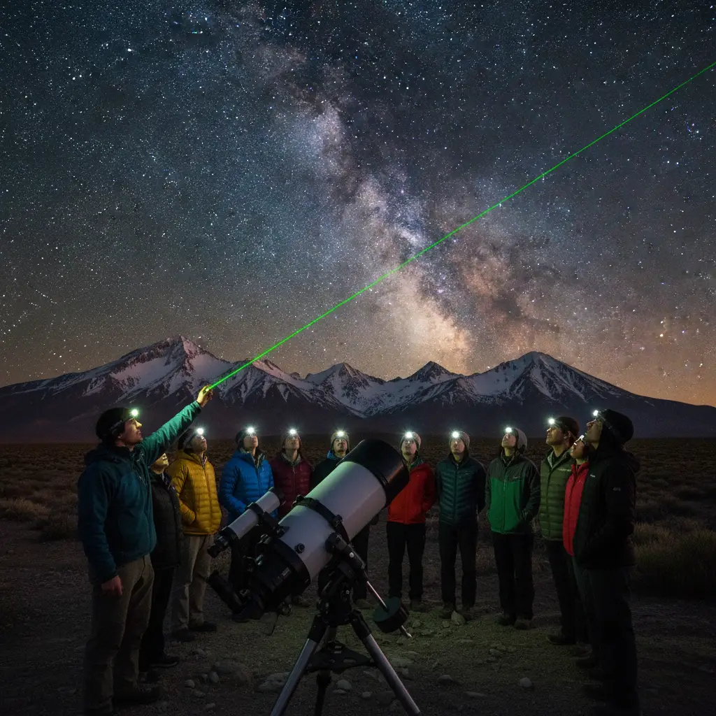 Astronomy guide using laser pointer during a tour
