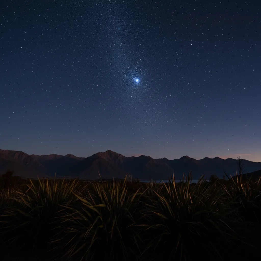 The Matariki star cluster rising in the pre-dawn sky