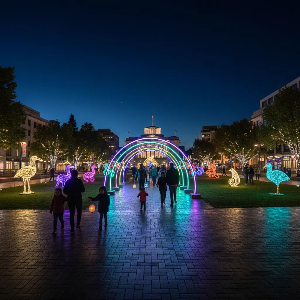 Tīrama Mai light festival installations in Victoria Square Christchurch