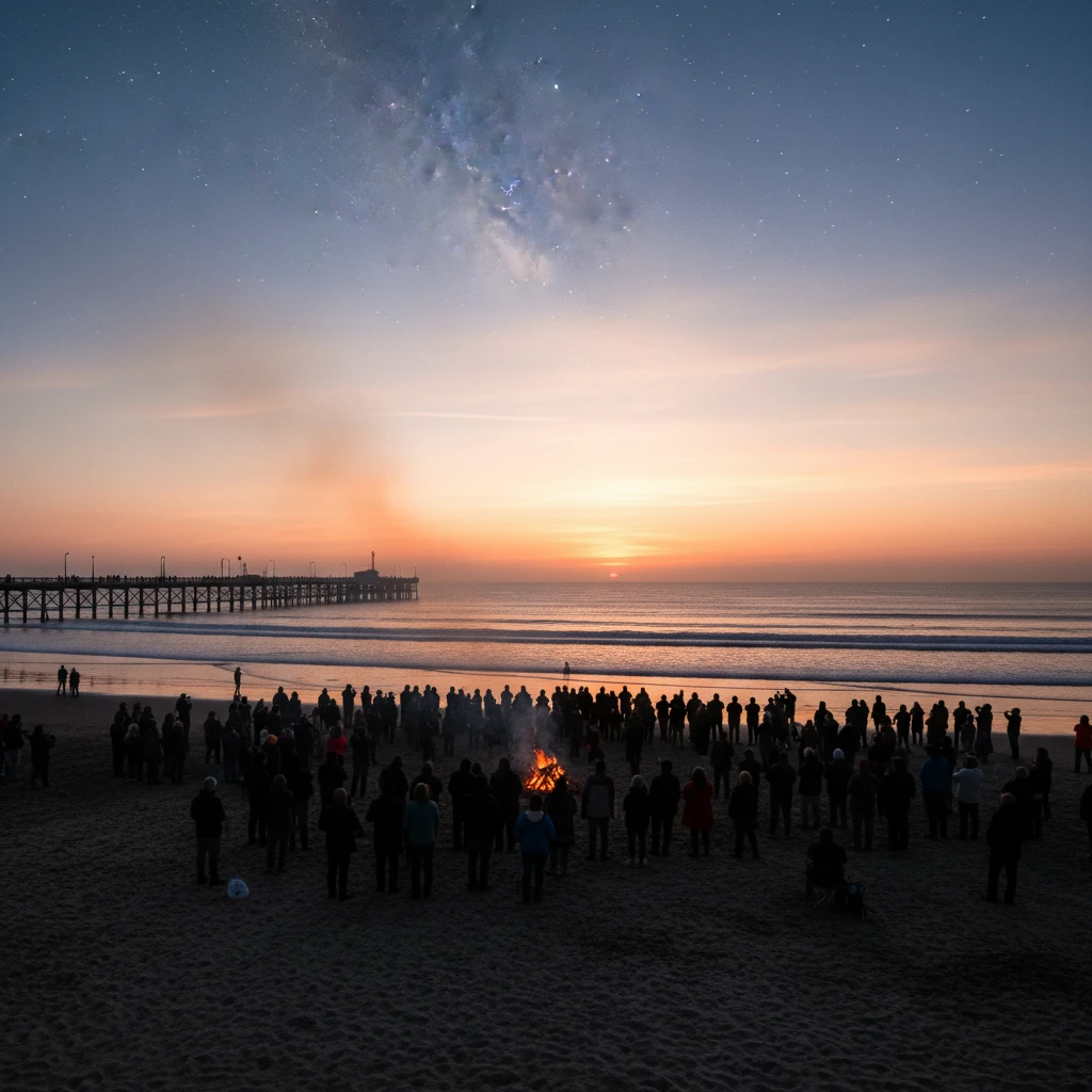 Matariki dawn service gathering at New Brighton Pier