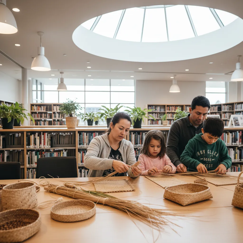 Whānau weaving workshop at Christchurch City Libraries