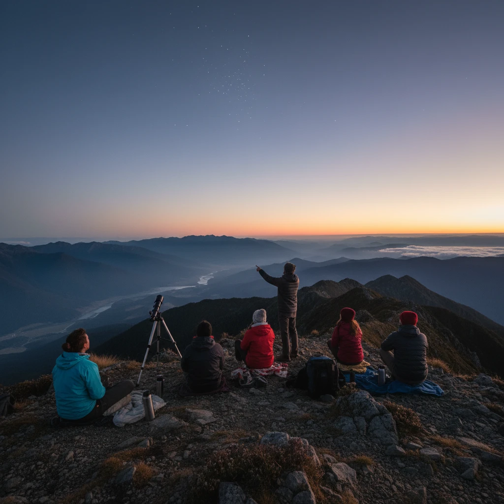 Group viewing Matariki rising at dawn from a Waitakere lookout