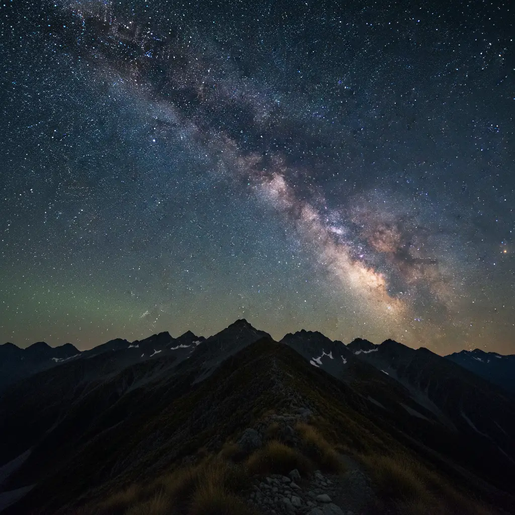 The Matariki star cluster rising over the New Zealand landscape