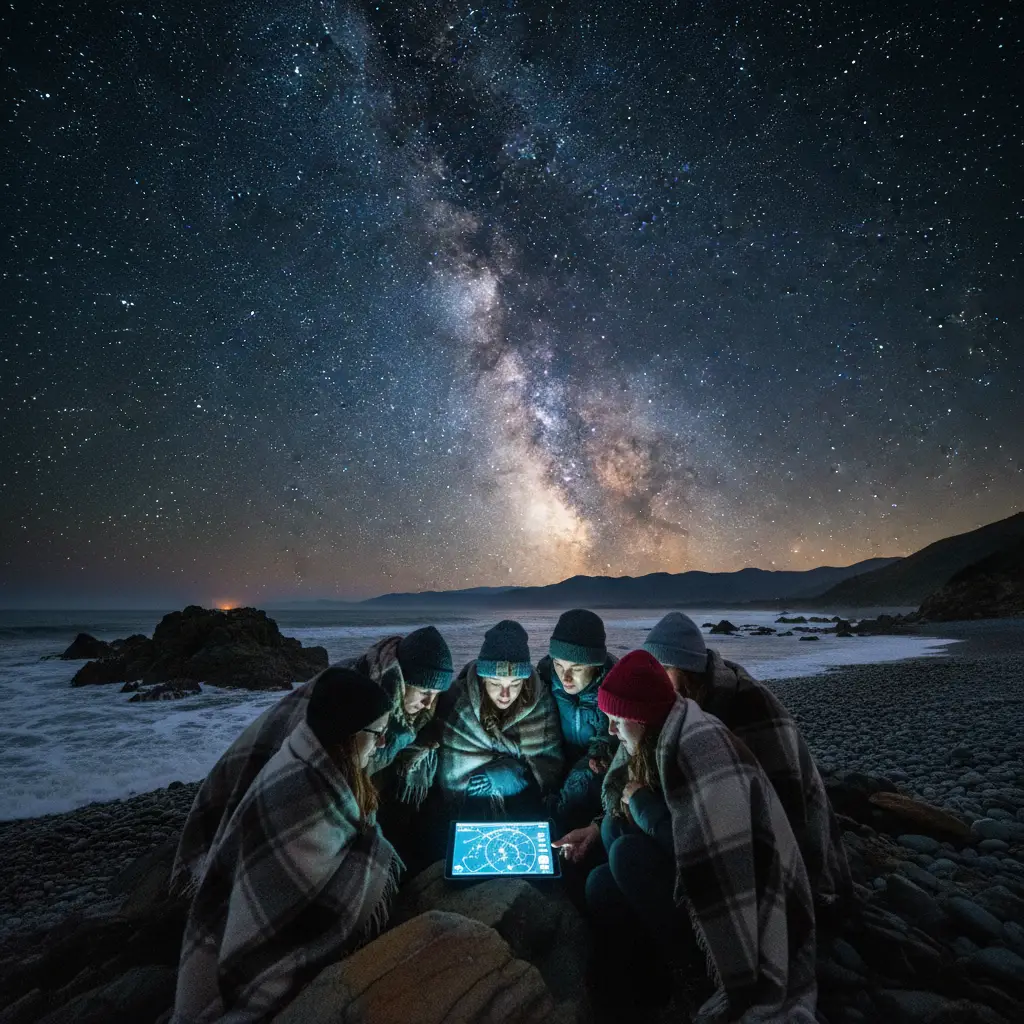 Group using offline sky map tool in remote location