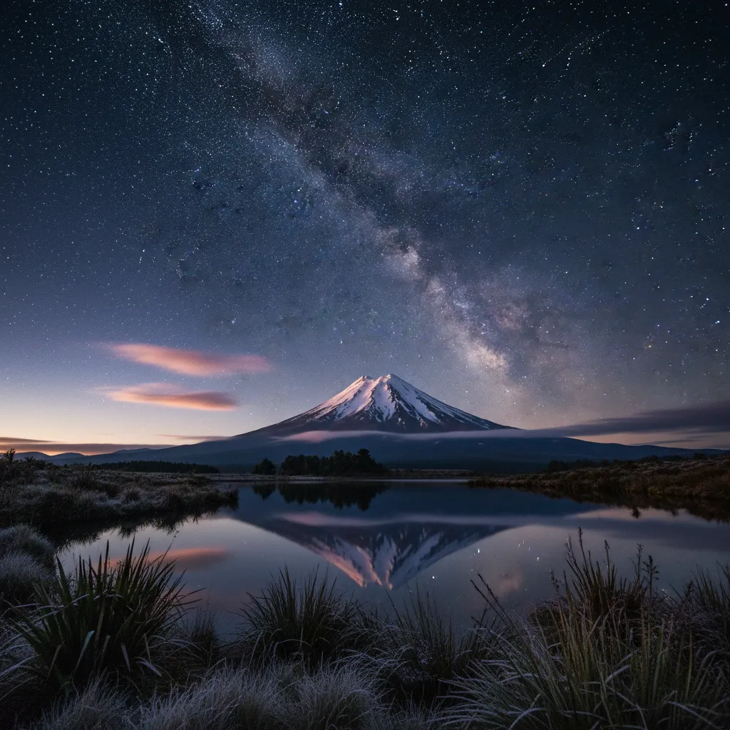 Matariki star cluster rising over New Zealand mountains