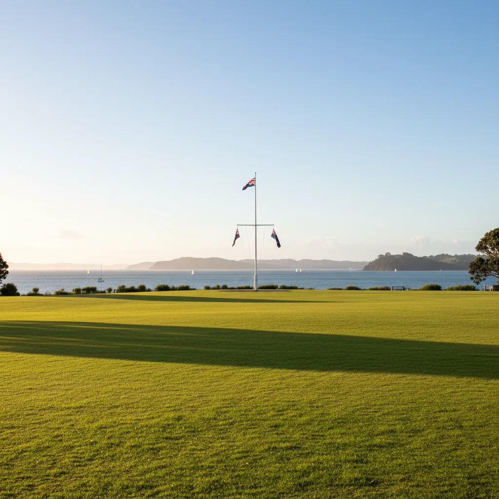 Scenic view of Waitangi Treaty Grounds looking toward the Bay of Islands
