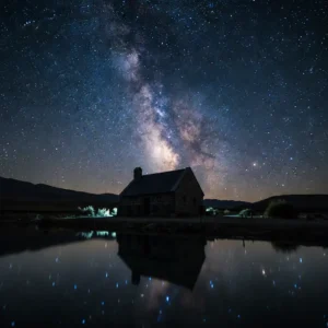 The Milky Way rising above the Church of the Good Shepherd in Lake Tekapo