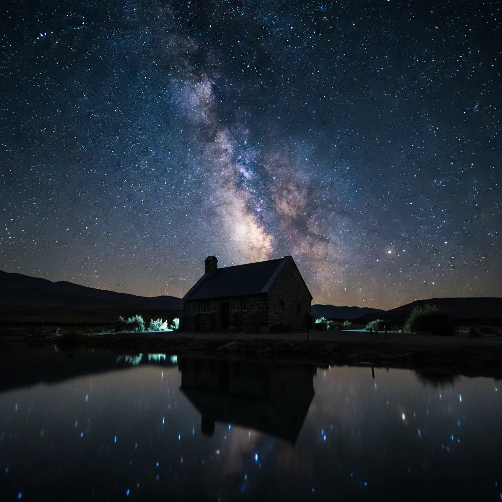The Milky Way rising above the Church of the Good Shepherd in Lake Tekapo