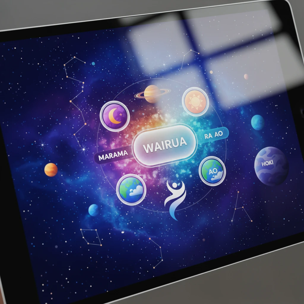 Interface of a kids app teaching Te Reo Māori vocabulary