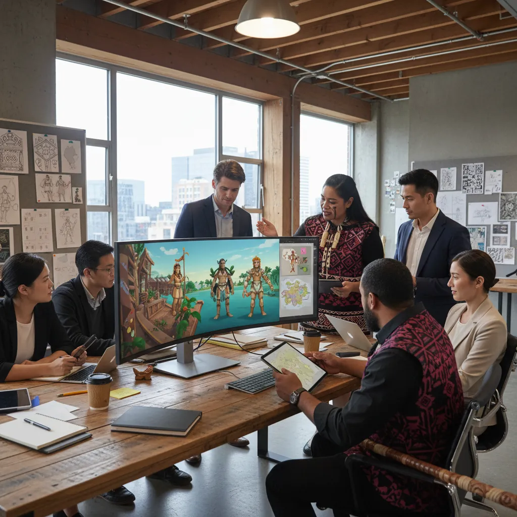 Developers and cultural advisors collaborating on a Matariki game