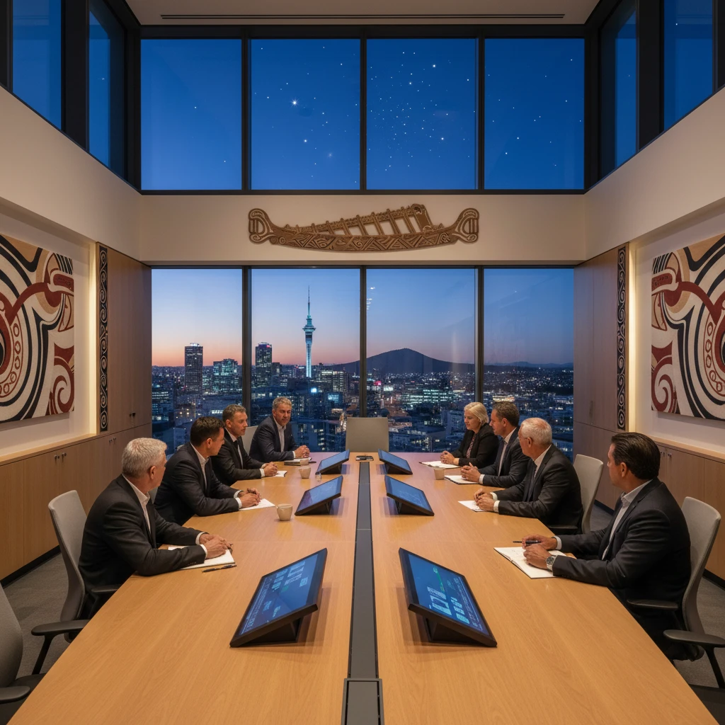 Boardroom meeting discussing Matariki strategy with cultural respect