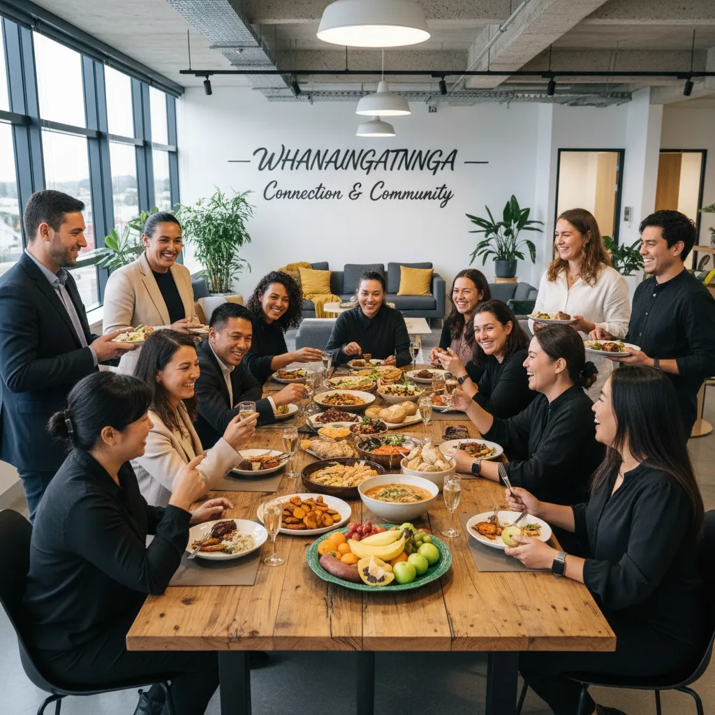 Workplace team sharing a respectful Matariki meal