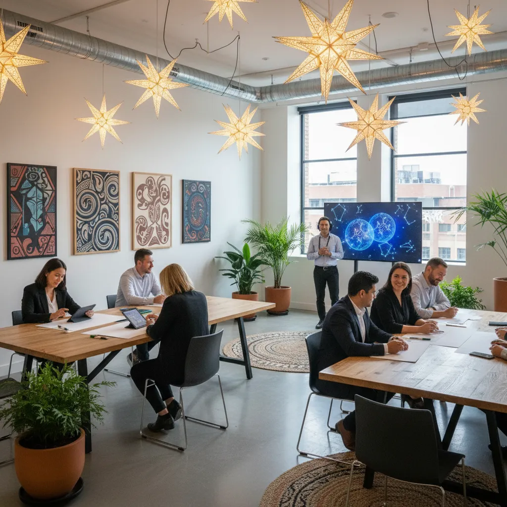 Employees participating in a Matariki cultural workshop in a corporate setting