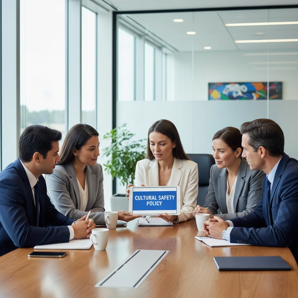 Corporate executives reviewing cultural safety policies