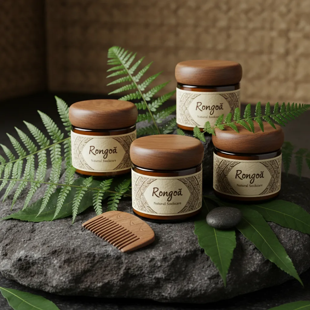 Rongoā Māori skincare products in sustainable glass packaging