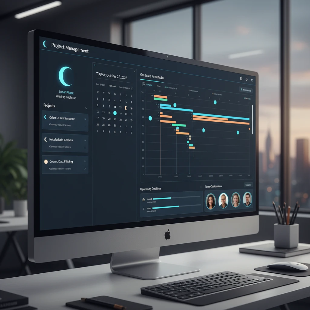 Digital dashboard integrating lunar phases into project timelines