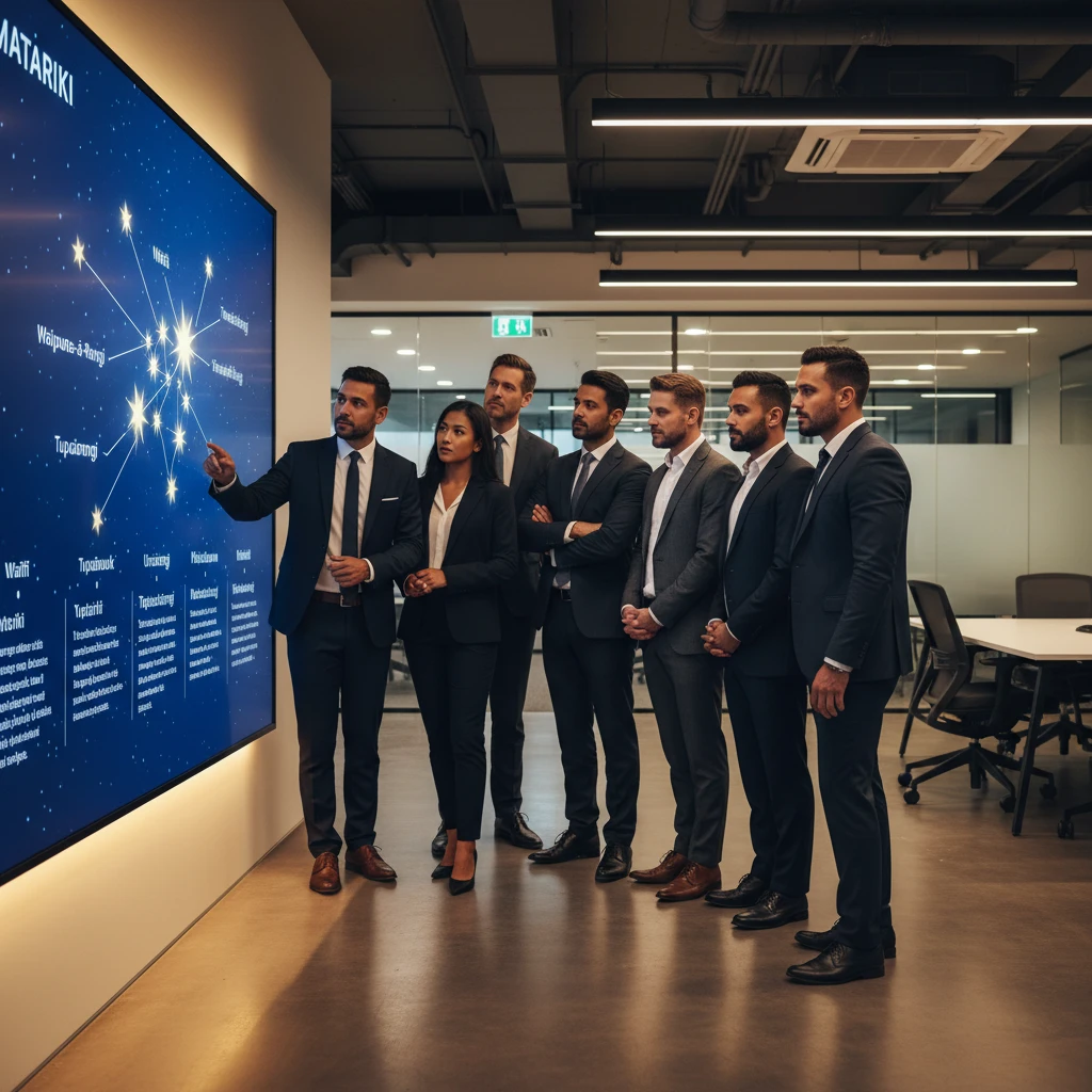Diverse team learning about Matariki stars in an office setting