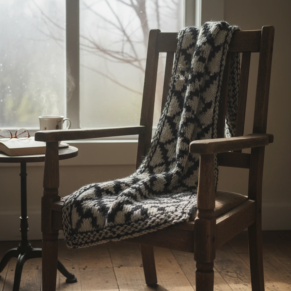 Knitted scarf featuring traditional Poutama pattern