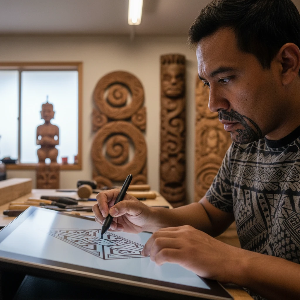 Maori artist creating digital art for print