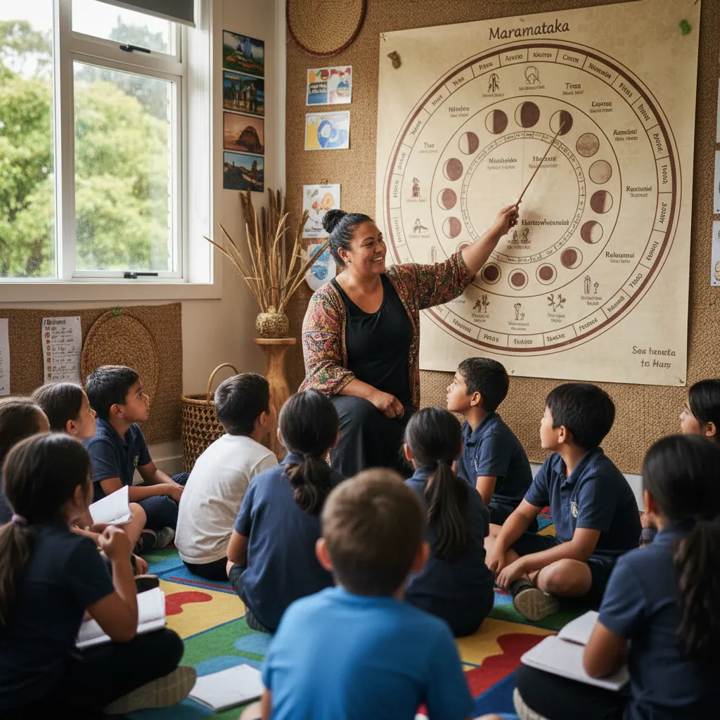 Teacher using Maramataka planner for education in classroom