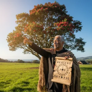 Elder comparing blooming Pōhutukawa to lunar calendar