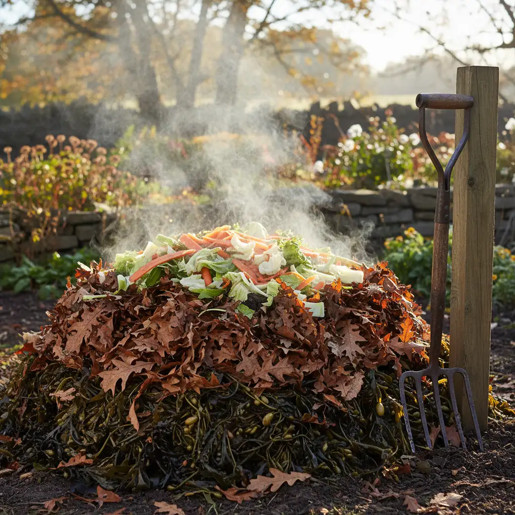 Layered composting with seaweed and organic matter