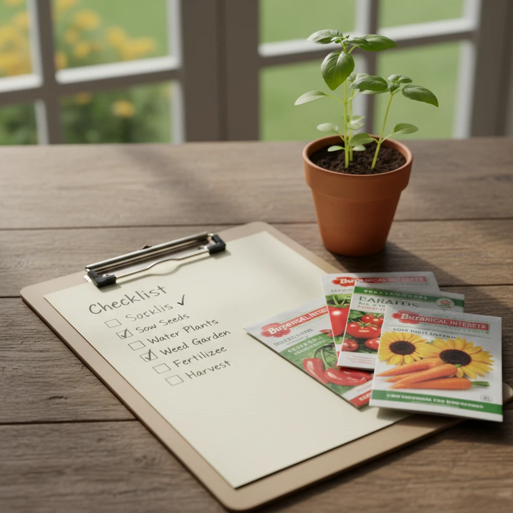Gardening checklist and seed packets