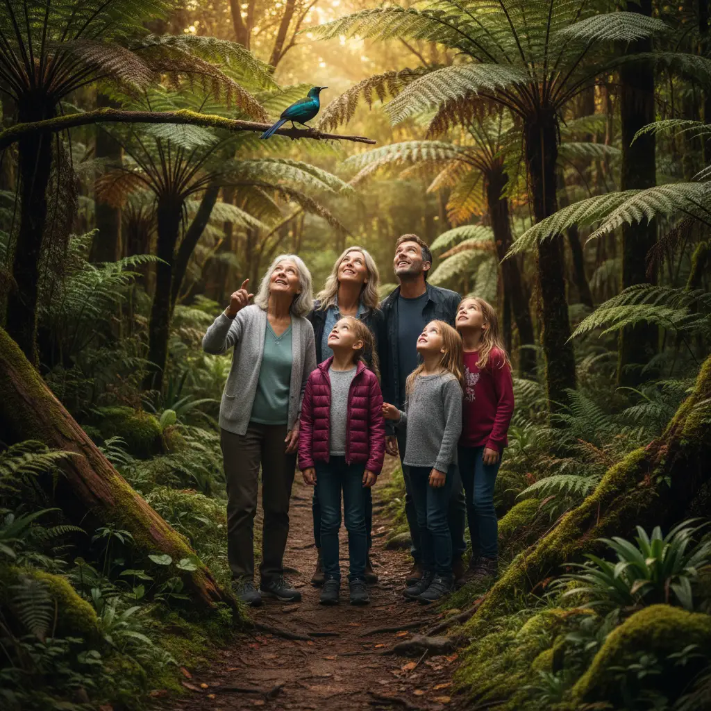 Community members exploring a native forest, learning about kaitiakitanga