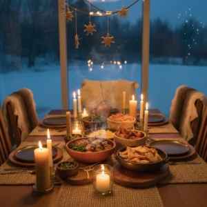 A warm indoor dining setting prepared for a Matariki feast