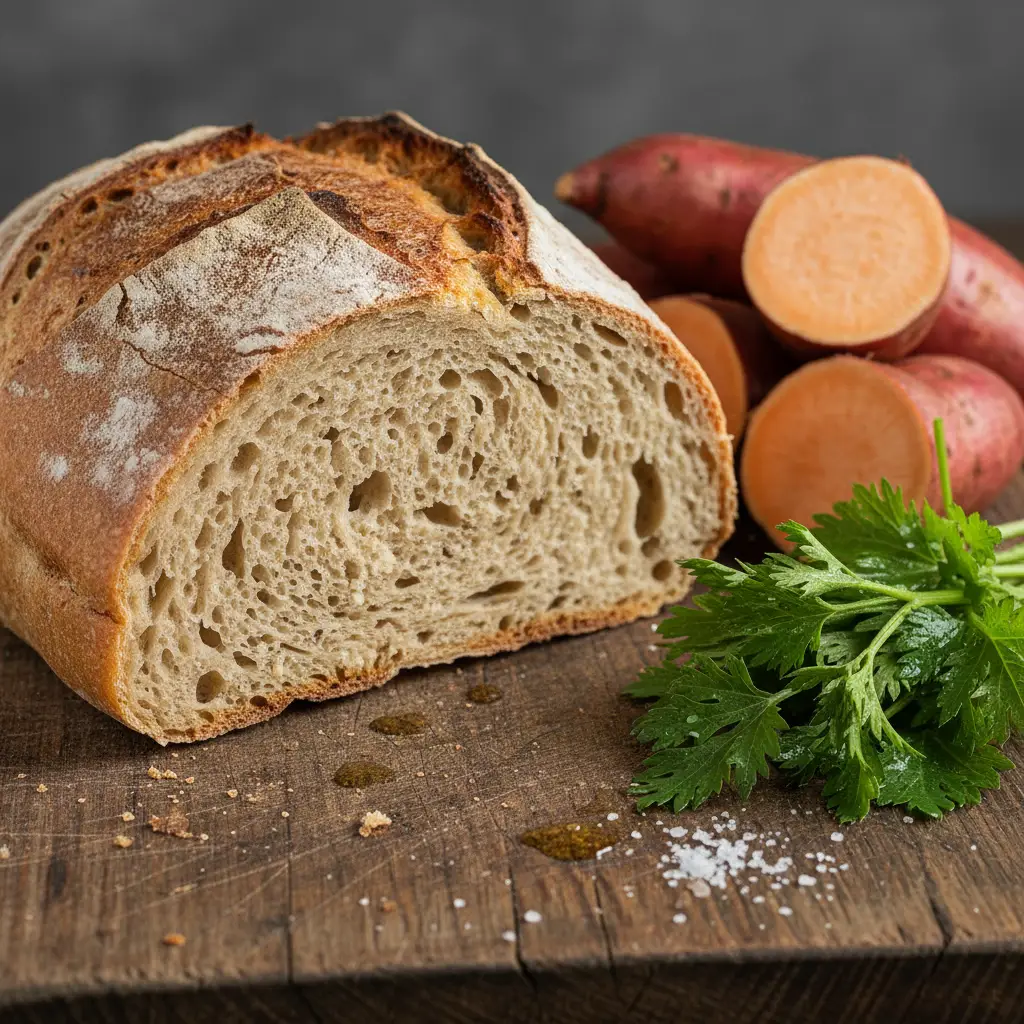 Freshly baked Rewena bread with Kumara and Puha ingredients