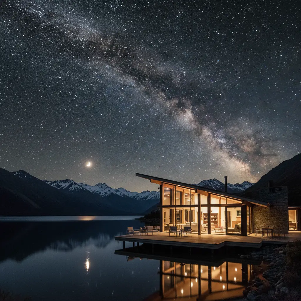 Luxury dark sky lodge architecture under the Milky Way