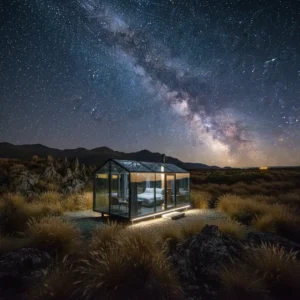 PurePod glass cabin under the Milky Way in New Zealand