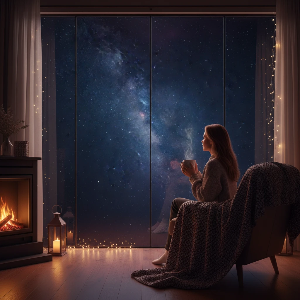 Cozy winter stargazing experience from inside a glass pod