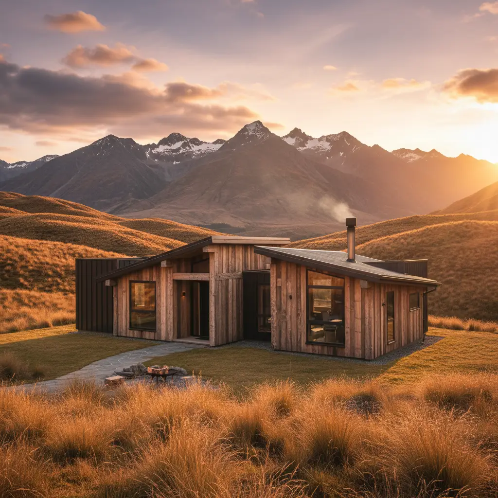 Exterior of luxury timber cabin at The Cairns Alpine Resort Tekapo