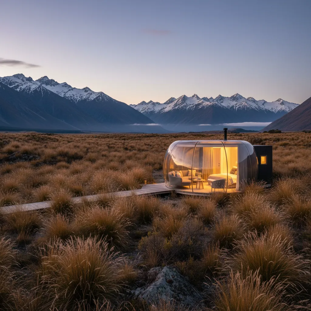 Luxury glass pod accommodation in the New Zealand Southern Alps