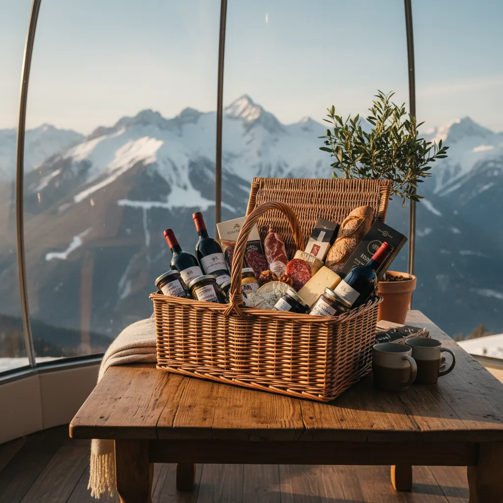 Gourmet dining hamper inside a luxury glass pod