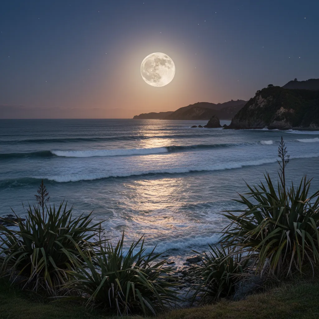 Full moon Rakaunui rising over NZ coast