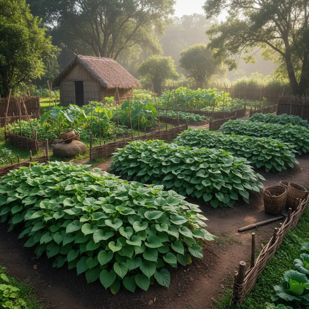 Maori kumara garden representing planting cycles