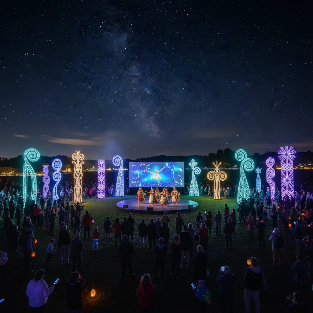 Modern Puanga festival celebration with light displays