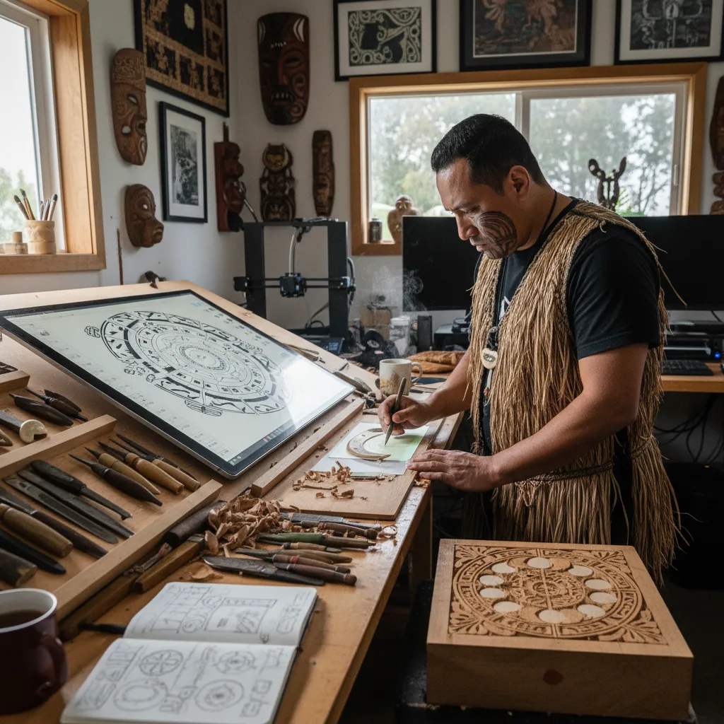 Indigenous creator designing an authentic Maramataka calendar
