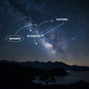 Diagram showing how to find Matariki using Orion's Belt