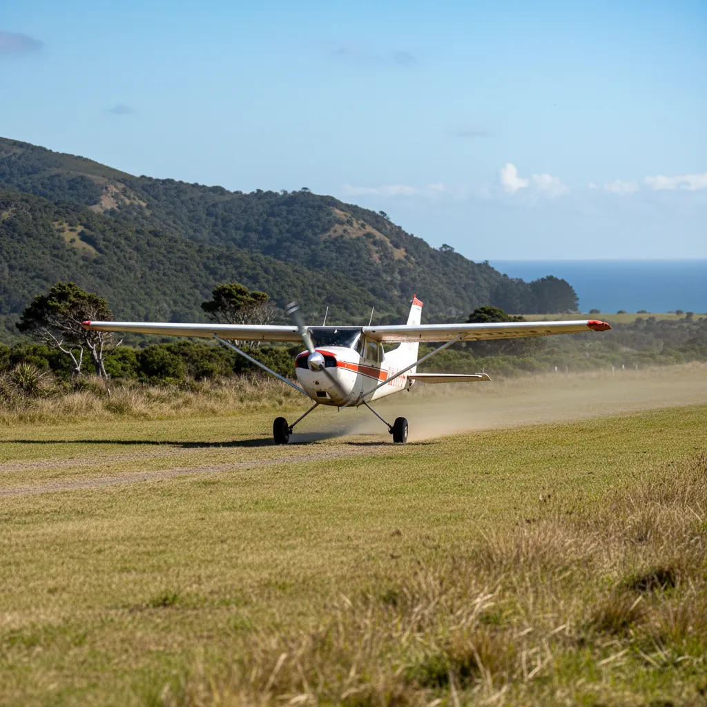 Barrier Air plane landing at Great Barrier Island airfield
