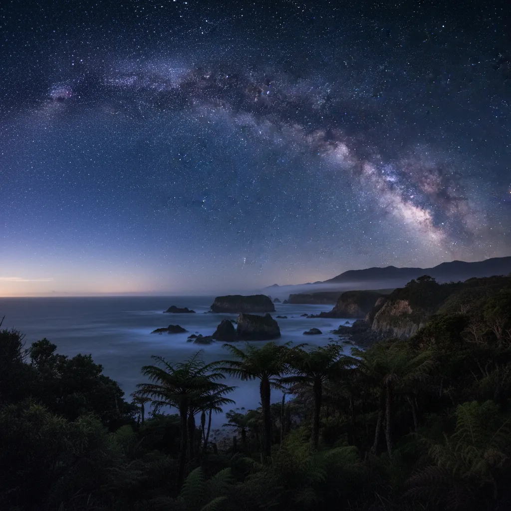 Puanga star rising over the Northland coastline