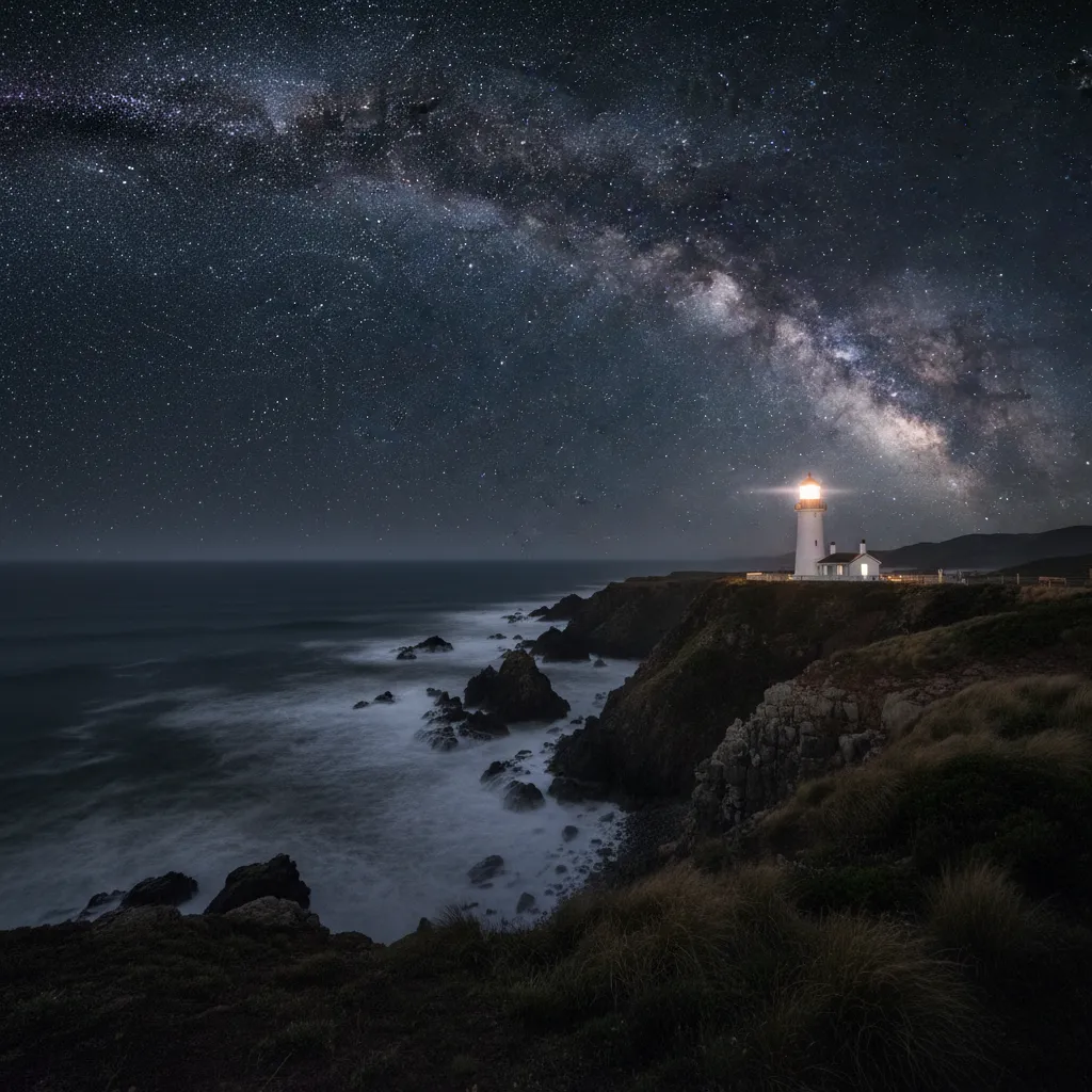 Cape Reinga lighthouse under the stars