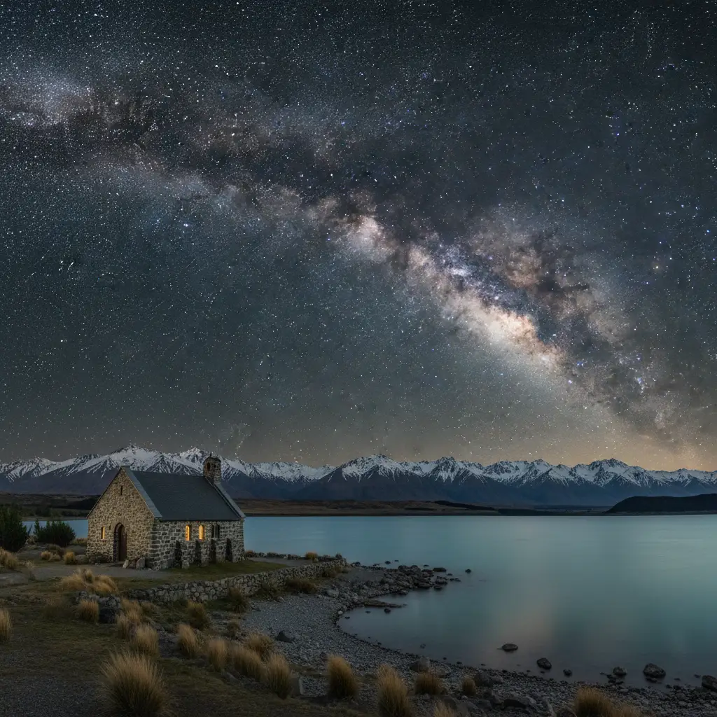 Milky Way over Lake Tekapo during winter