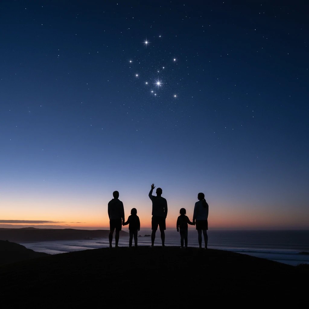Matariki star cluster rising at dawn