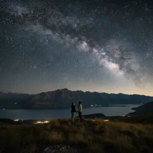 Couple stargazing in Wanaka under the Milky Way