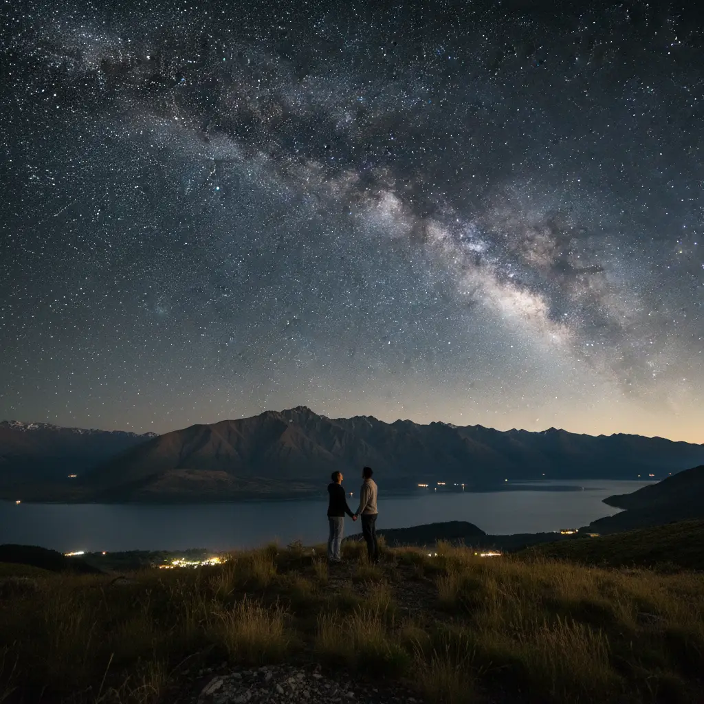 Couple stargazing in Wanaka under the Milky Way